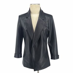 Wearever Black Faux Leather Blazer Women’s Large 3/4 Sleeve Tailored Jacket